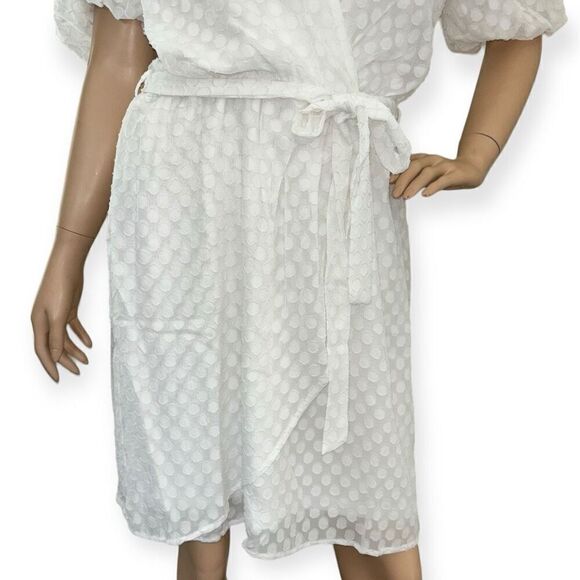 FRAICHE By J Swiss Dot Faux Wrap Minidress In White Size Large NEW - Picture 6 of 15